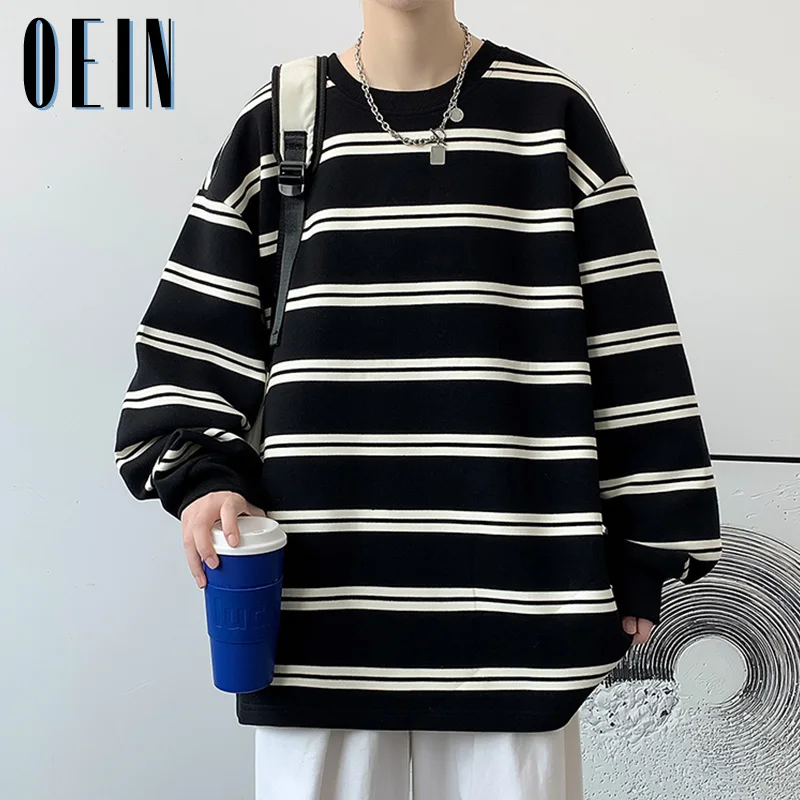 

OEIN Oversized Striped Pullover Men 2022 Autumn Hip Hop Hoodies Mens Streetwear Harajuku Sweatshirts Long Sleeve Korean Clothes