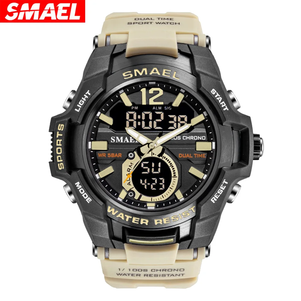 

SMAEL 1805 Men Sports Watches Wristwatches Waterproof Dual Display Analog Digital Swimming Military Imported Movement Gift Alarm