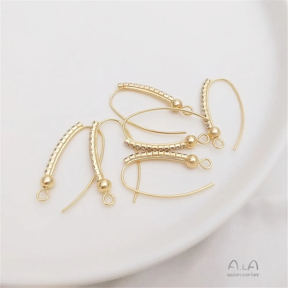 

14K Gold Filled Plated A row of zircon beads and straps hanging large U-shaped earring hook accessories