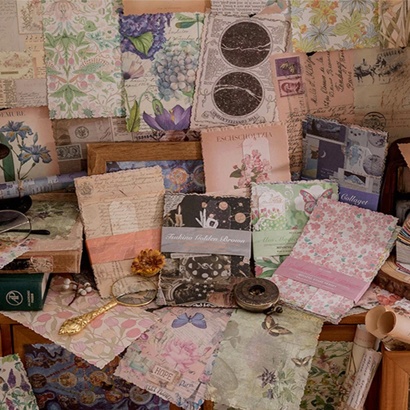 

30 шт. материал бумага Ретро литературные растения кружевной коллаж ручная учетная запись фон бумага цветочный цветок стрекоза 6 стилей