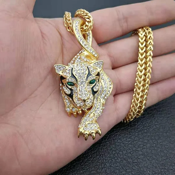 

Popular Men's Gold Color Inlaid Austrian Rhinestone Tiger Animal Pendant Male Necklace for Party Jewelry Accessories