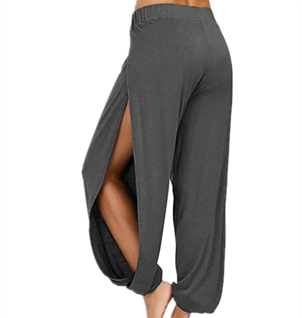 

Summer High Slit Haren Pants Women Solid Hippie Harem Sport Wide Leg Elastic Pants Trousers S-3XL hippie clothes хиппи одежда