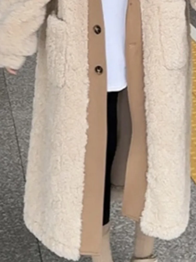 LGRQ женское пальто с капюшоном из овечьей шерсти зимняя мода 2024 теплая женская