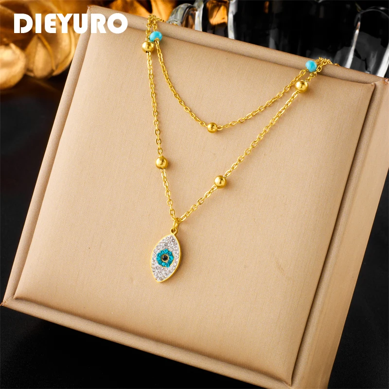 

DIEYURO 316L Stainless Steel Multilayer Zircon Eye Pendant Necklace For Women Girl New Trend Clavicle Chain Jewelry Gift Party