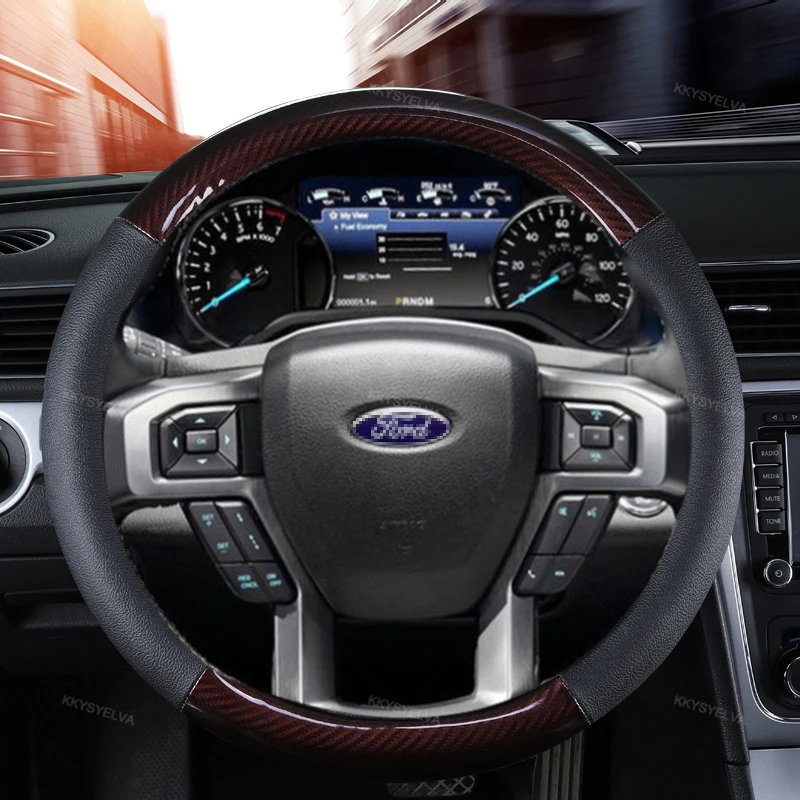 

For Ford Expedition 2007-2022 F150 F-250 2000-2022 F-350 2016 Carbon Fiber +Leather Car Steering Wheel Cover Auto Accessories