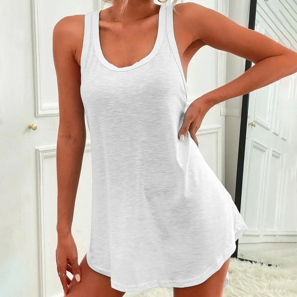

Skin-touch Unique Lady Casual Solid Color Loose Top Breathable Women Vest Stretchy Female Clothing