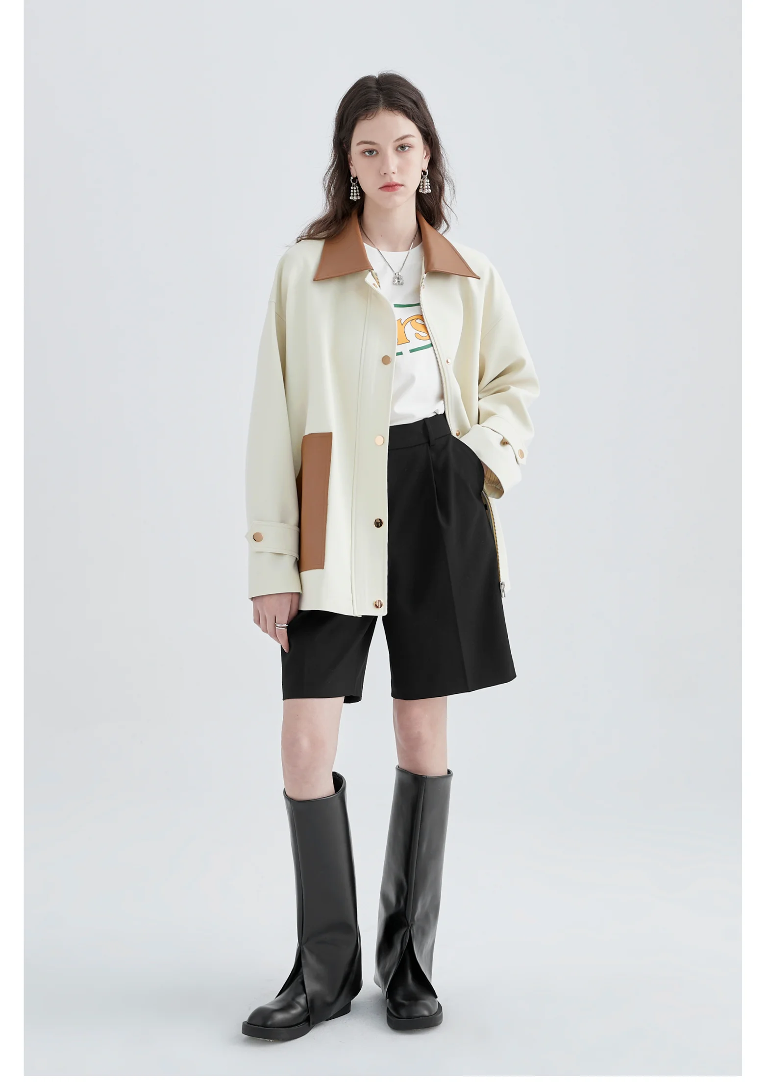 MOLAN New Woman Leather Jacket 2022 Spring Coat Fashion Patchwork Chic Pockets High Street Casual Outwear Female PU Top