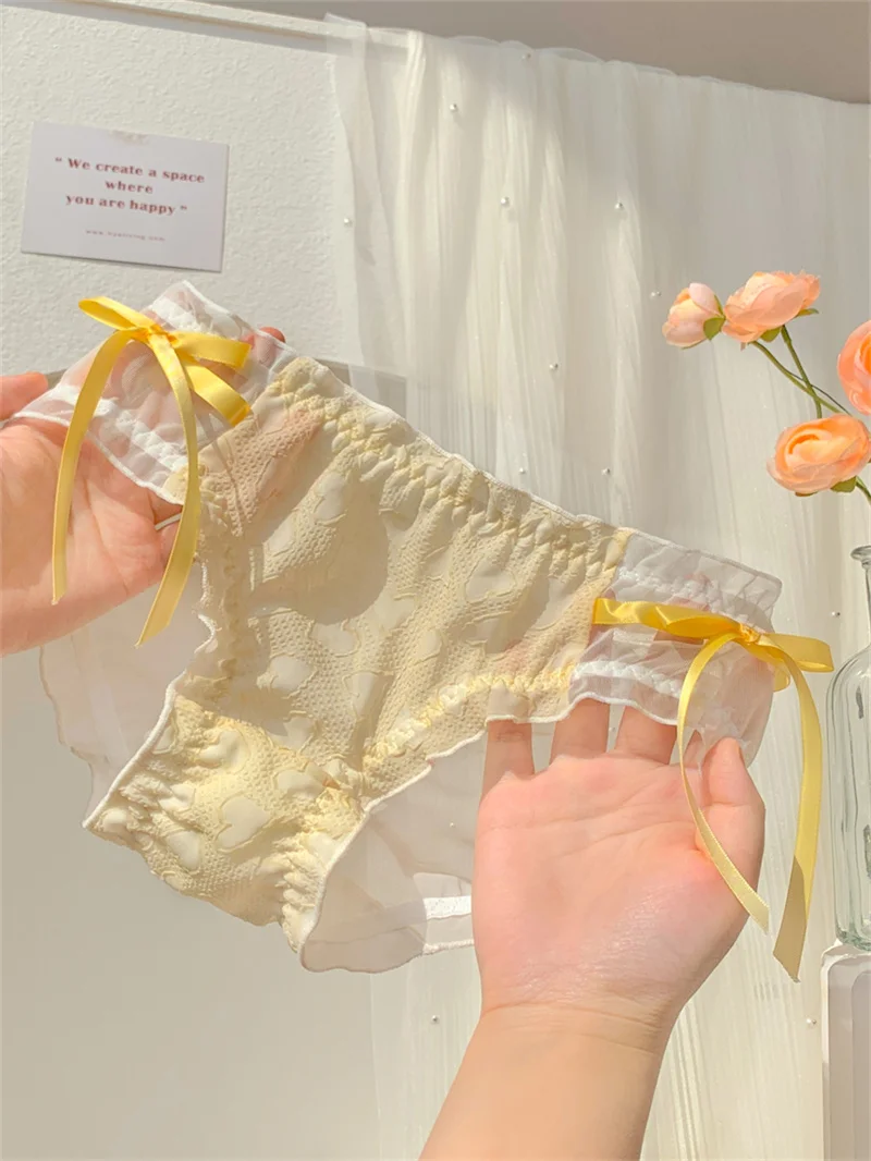 

Japanese Girls Sexy Lingerie Women Underwear Panties Ropa Interior Sweet High Split Femenina Briefs Elastic Mid-Waist Underpants