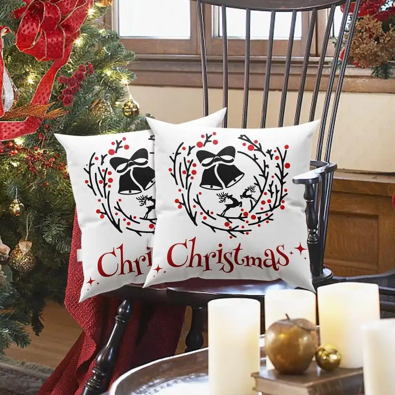 

18 X 18 In Rustic Christmas Throw Pillow Covers With Patterns Linen Cushion Covers For Christmas Home Party Sofa Bedding Decor