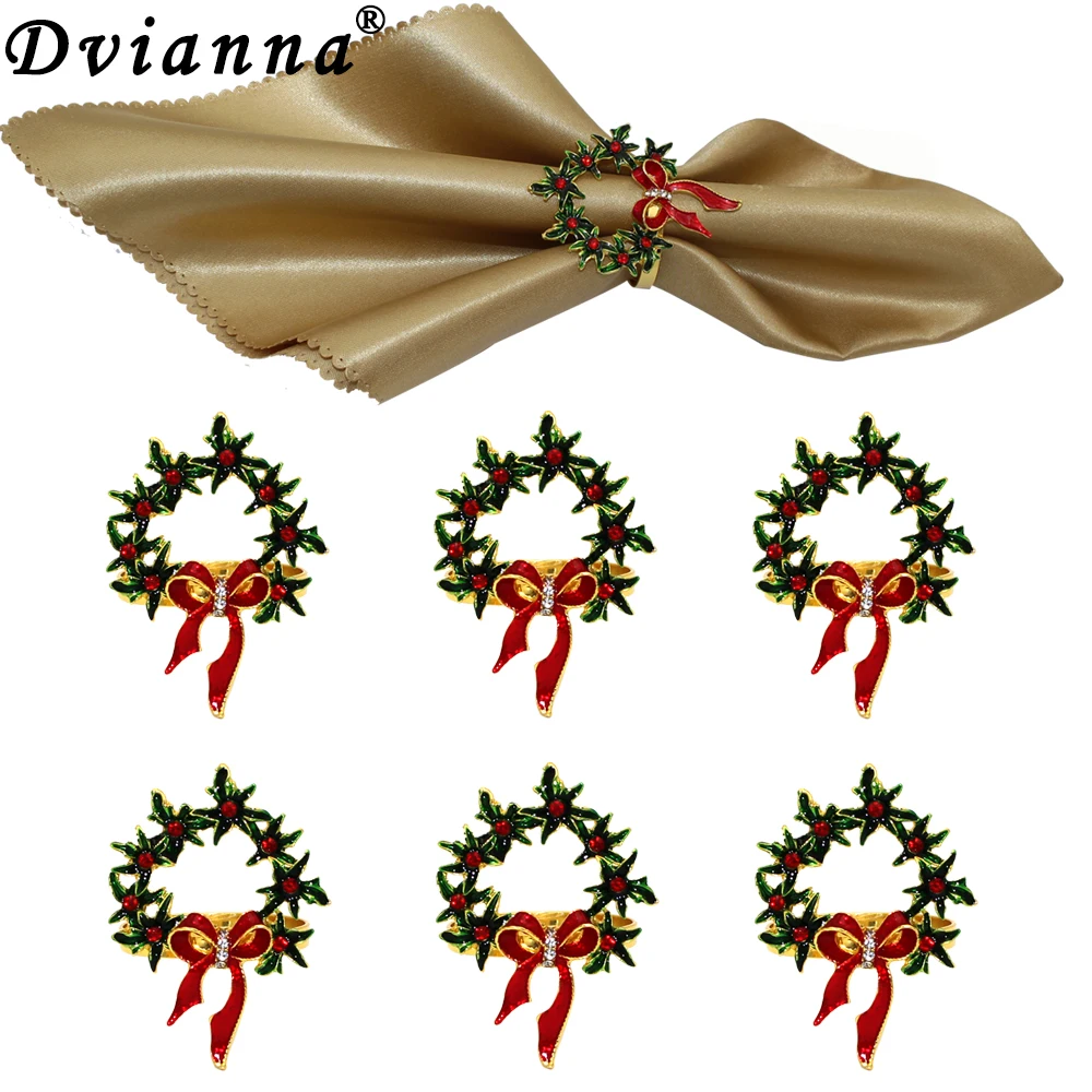 

6Pcs Christmas Napkin Rings Deer Xmax Tree Wreath Rhinestone Napkin Holders for Holiday Dinner Setting Party Table Decor HWC154