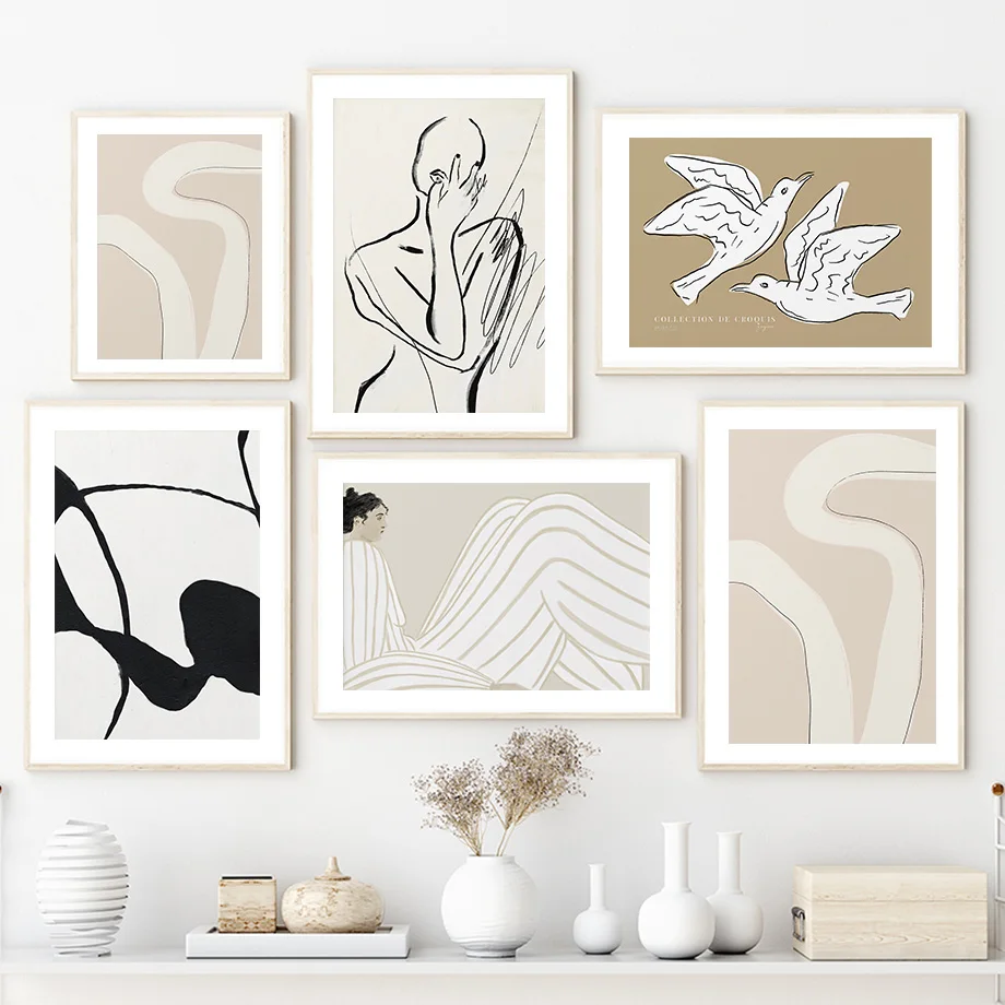 Абстрактная Геометрическая линия настенная печать полосатая платье девушка