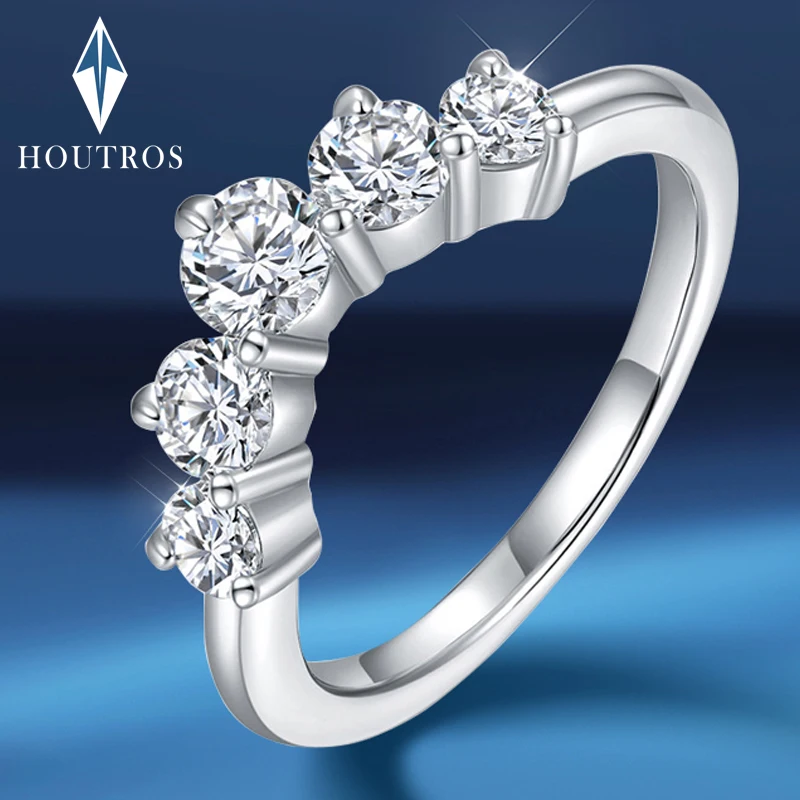 

Crown V-shaped Moissanite Diamond Row Ring 925 Sterling Silver 18K Gold Plated Sparkling Stackable Wedding Band Fine Jewelry GRA