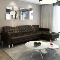 jian shixuan modern small family living room corner pu sofa combination function leather art solid wood folding sofa bed