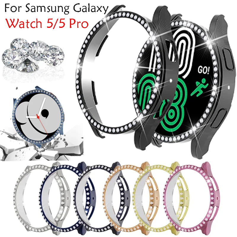 Women Diamond Cover for Samsung Galaxy Watch 5 40mm 44mm PC All-Around Bling Bumper Protective Cover for Galaxy Watch 5pro 45mm