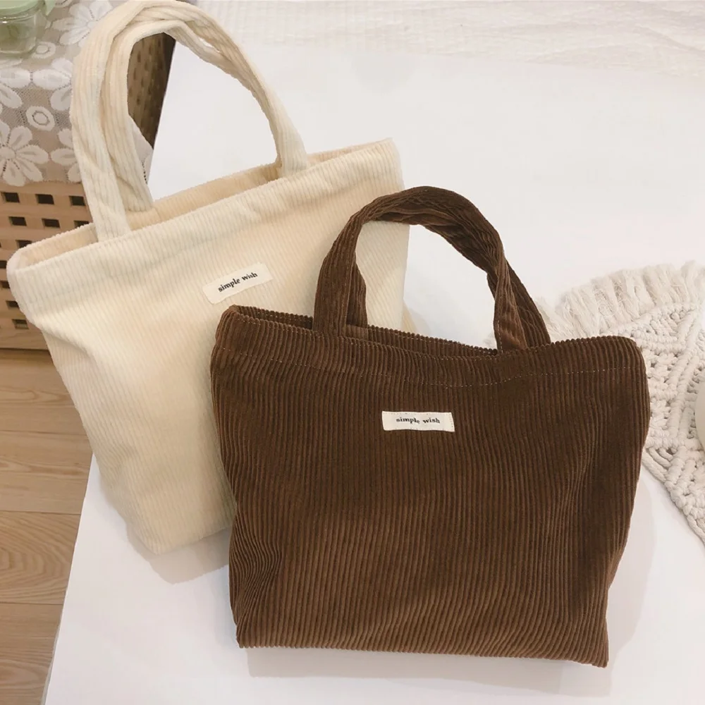 Korean Style Cute Corduroy Small Shopper Tote Bag For Woman Female Girls Mini Handbags Lunch Bags Shopping Cloth Hand Pouch Bag