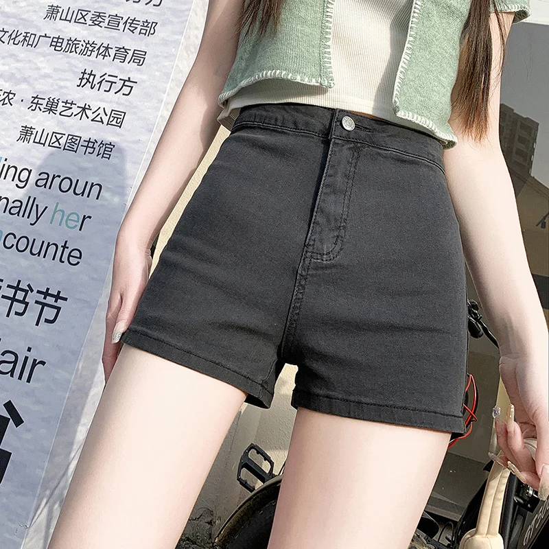 2023 denim shorts women's summer black casual sexy babes tight high waist show thin hips A-line stretch hot pants
