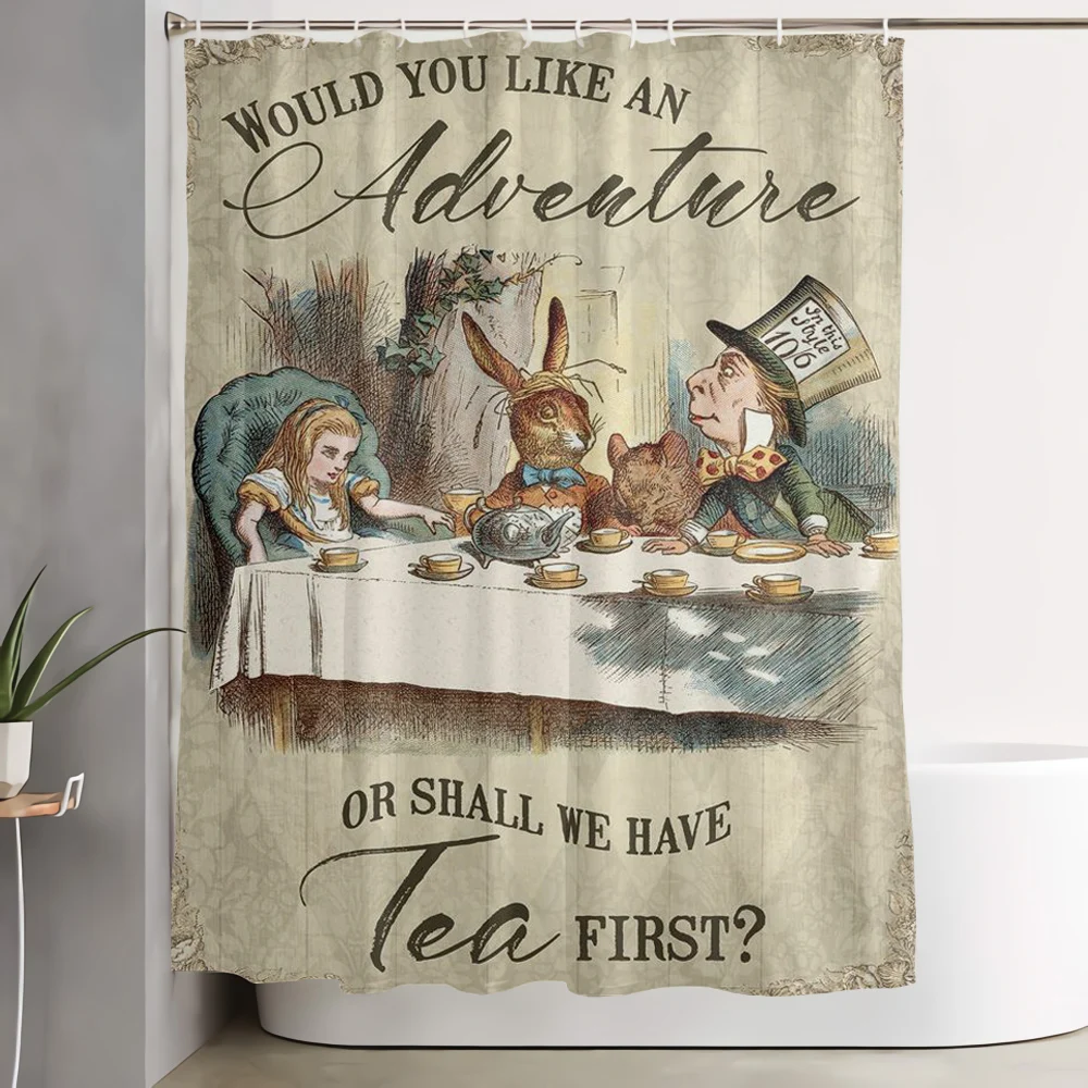 

Alice In Wonderland Shall We Have Tea First Shower Curtains Polyester Fabric Waterproof Bathroom Decoration Vintage Bath Curtain