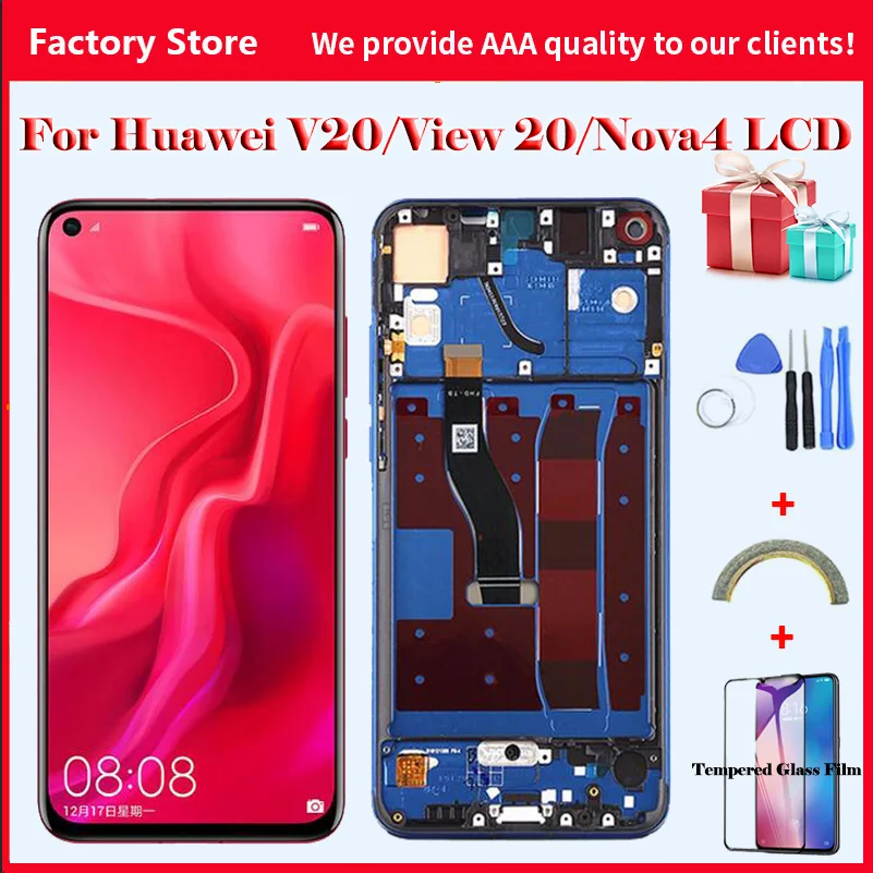 ЖК-дисплей с 10 точками касания, для Honor V20/View 20, дисплей с рамкой, качество AAA, для Huawei Nova 4, ЖК-экран, VCE-AL00