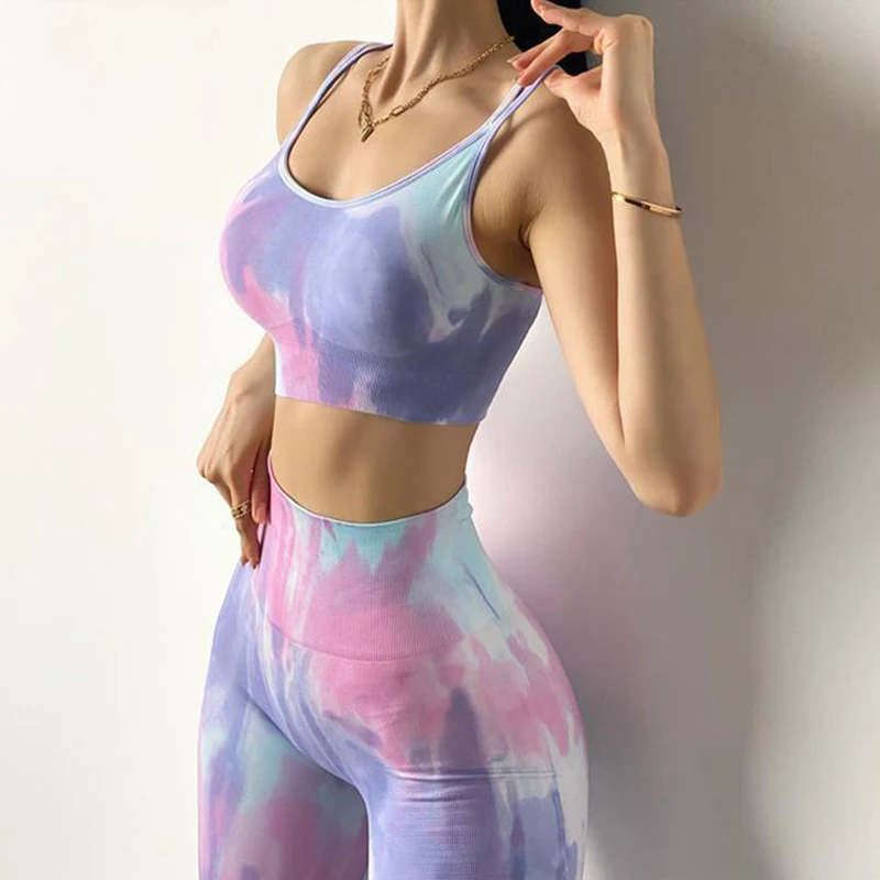 

New tie dye women's tracksuit two-piece sexy seamless knit fitness tracksuit