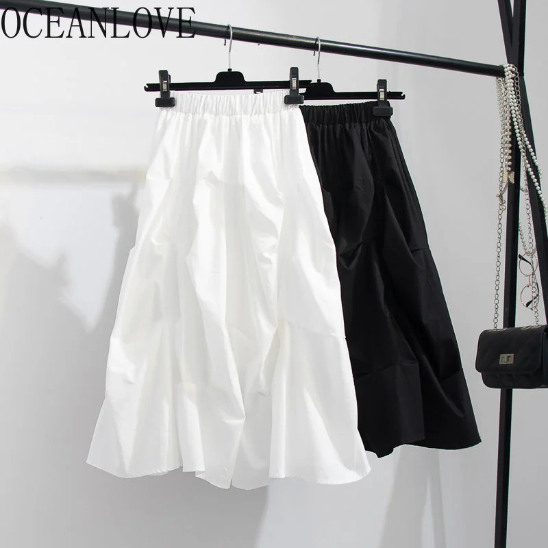 

Irregular Pleated Women Skirts A-line Japan Style Solid Spring Summer aldas High Waist Ins ashion Long Skirt