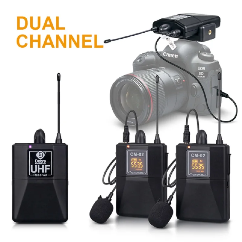 

Debra UHF Wireless Lavalier Microphone 50m Range with 30 Selectable ChannelsFor DSLR Camera Interview Live Recording