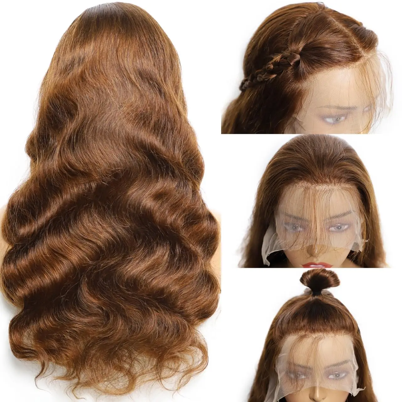 Каштаново-коричневый 30-дюймовый длинный волнистый передний парик из натуральных