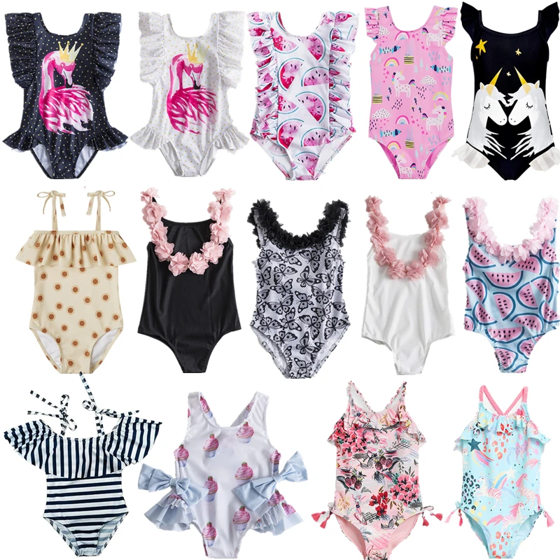 

Цельнокроеный купальник для маленьких девочек 12 месяцев, новинка 2022, модная пляжная одежда для маленьких девочек с единорогом, милая купаль...
