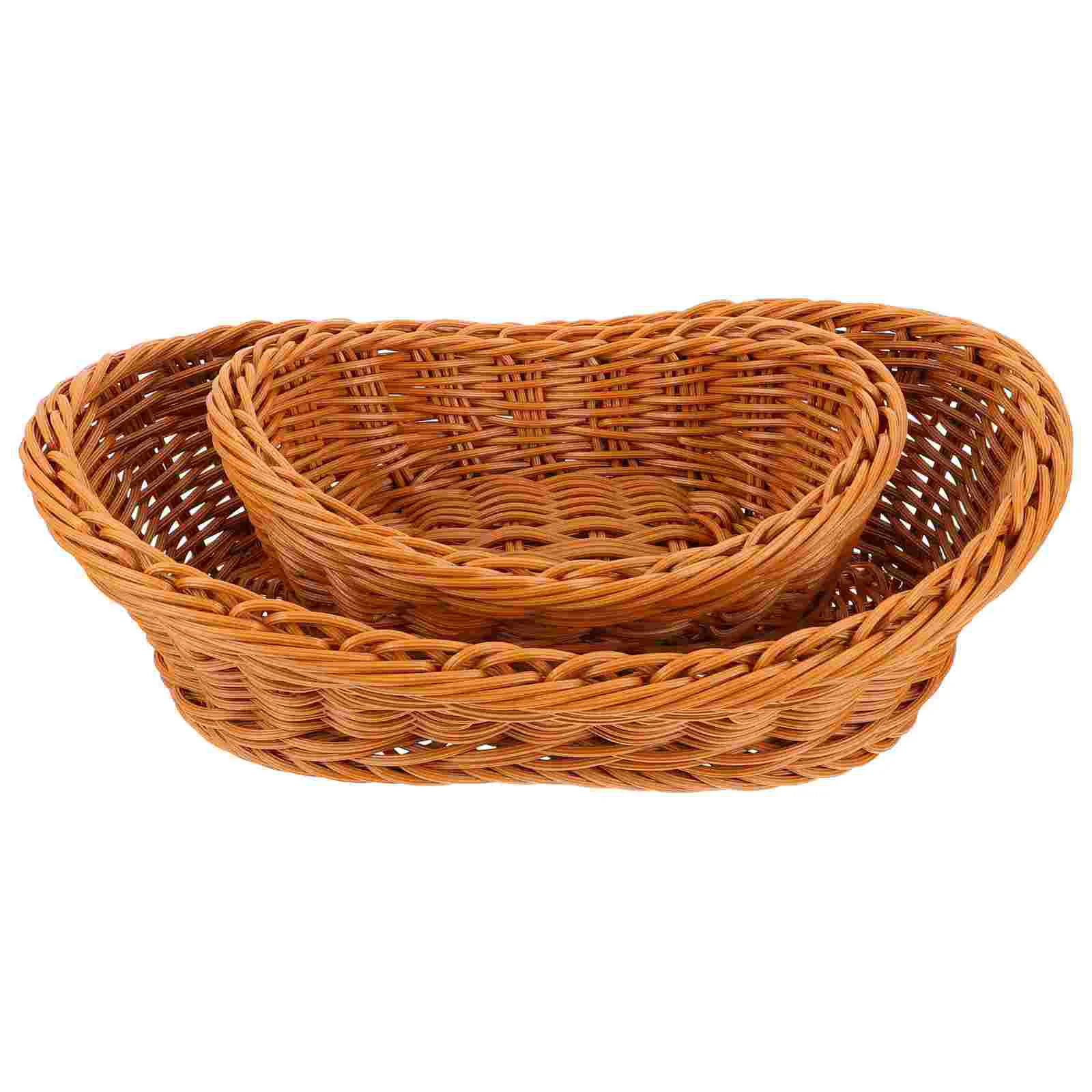 

Basket Wicker Woven Fruit Baskets Tray Rattan Serving Bowl Storage Snack Stand Centerpiece Vegetables Bread Oval Organizer
