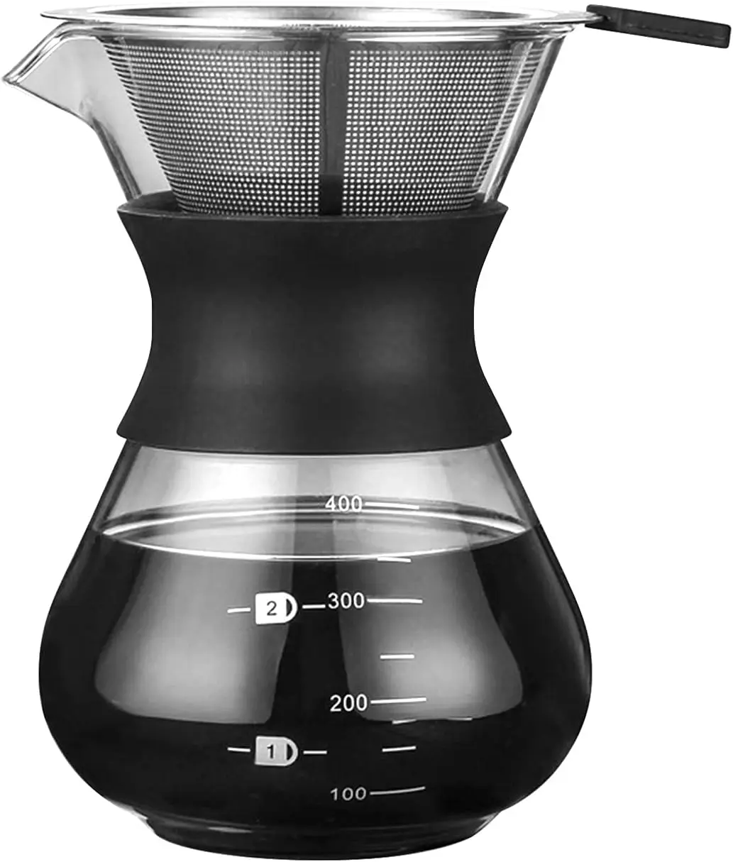 

Despeje na de 14 onças jarra de vidro sem papel com filtro de aço inoxidável Reutilizável de vidro gotejador manual de caf