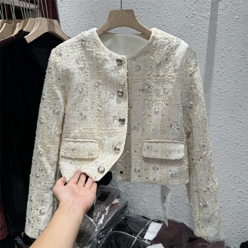 Высококачественная изящная верхняя одежда с блестками для женщин осень 2023 новый