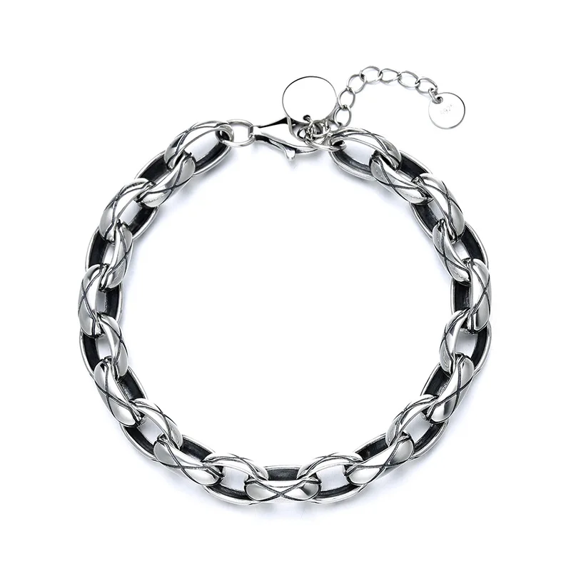 

S925 Sterling Silver Simple Fashion Couple Bracelet Lingge Fragrance ins Street Punk Bracelet