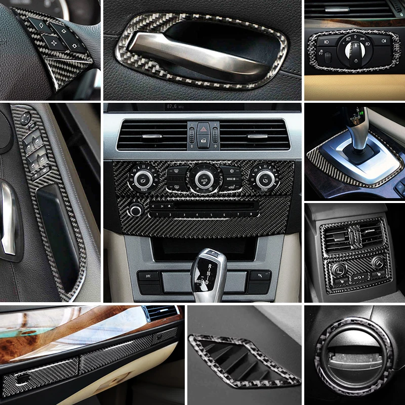 Фото Для BMW 5 серии E60 углеродное волокно салон автомобиля переключение кондиционера CD панель дверной подлокотник декоративная полоса крышка декоративная №3