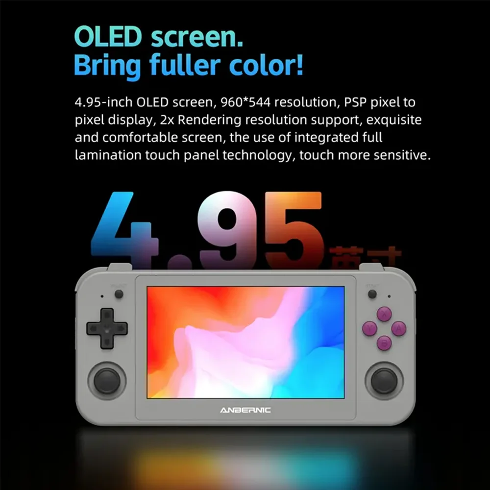 

ANBERNIC RG505 Retro Handheld Game Console 4.95 inch OLED Touch Screen Android 12 T618 64-bit Built-in Hall Joyctick 4000+ Games