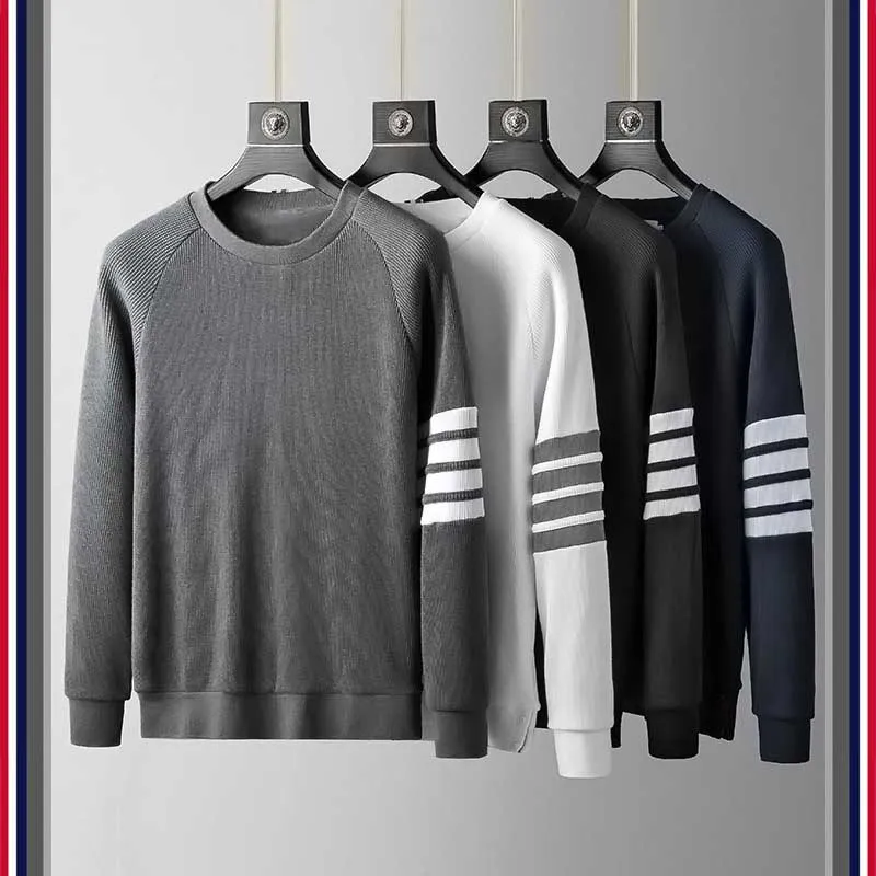 TB THOM Men's Sweatshirt Fashion luxury Brand Spring Winter Hoodies 4-Bar Stripe Jersey Pullovers Navy TB Sweatshirts