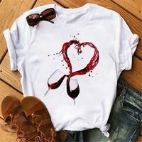 wine love heart print women t shirt short sleeve o neck loose women tshirt ladies tee shirt tops clothes camisetas mujer