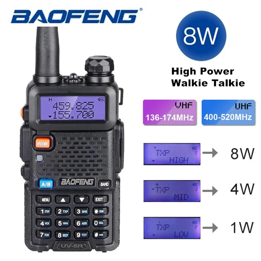 

Baofeng Walkie-talkie 5W/8W UV-5R Dual-band Ham Radio VHF 136-174MHz/ 400-520MHz Radio 128CH Dual Band Two Way Radio CB Radios
