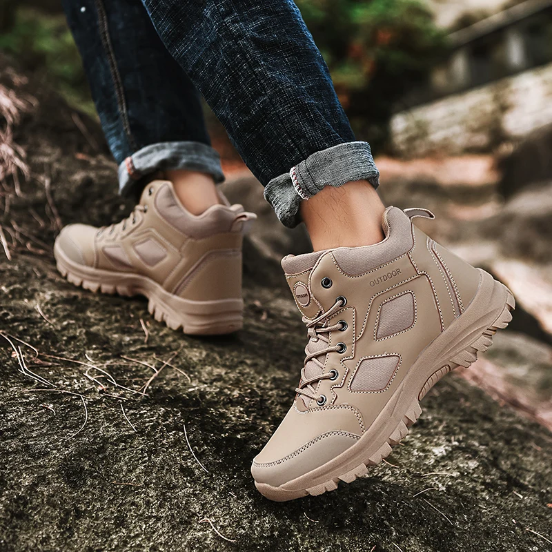 Men's Fashion Outdoor Hiking Shoes Army Tactical Ankle Boots Travel Botas Trekking Waterproof Work Safety Shoes Large Size