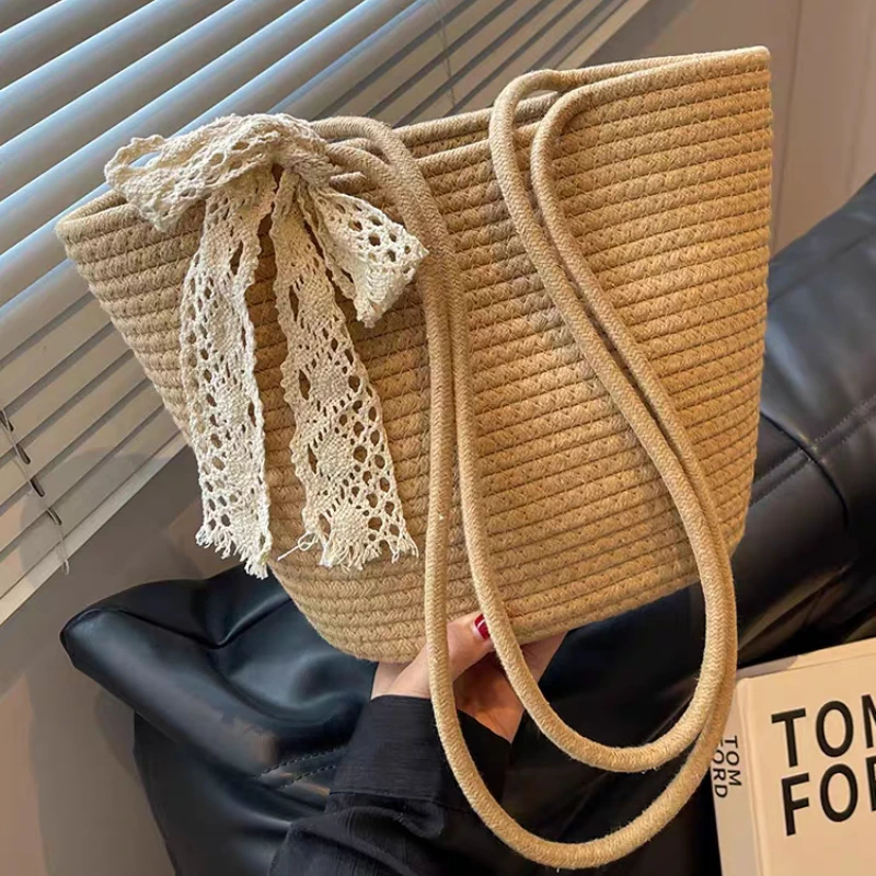Плетеная соломенная сумка для женщин вместительный пляжный тоут на ремне с