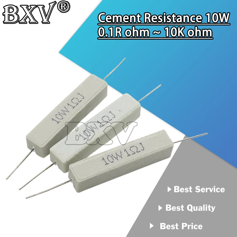 

10PCS 10W Cement Resistance 0.1 ~ 10k Ohm 0.33R 1R 10R 100R 0.22 0.33 1 10 100 1K 10K Ohm Cement Resistor New