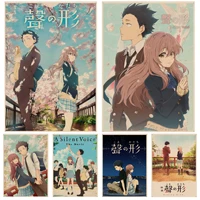 japan cartoon movie a silent voice retro kraft paper poster wall art retro posters for home room wall decor
