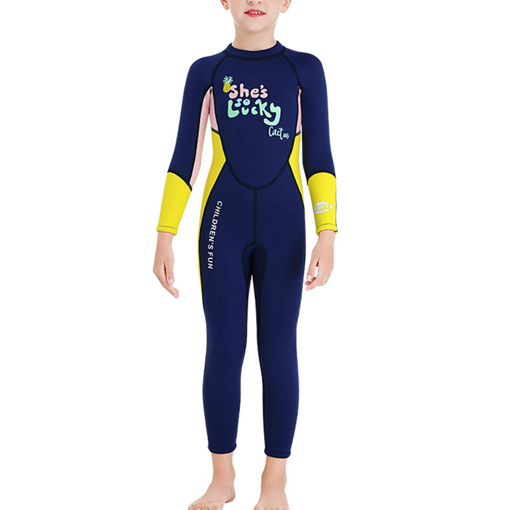 

DIVE SAIL Children Diving Suit Portable Round Neck UPF 50 Warm Keeping Printing Waterproof Swimming Wetsuit Yellow S