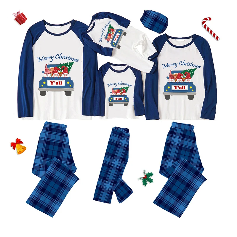 Christmas Matching Family Pajamas Exclusive Design Chillin Snomies Blue Plaids Pajamas Set