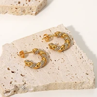 2022 new stainless steel earrings ins stainless steel ring earrings jewelry gold color plated diamond twist c shape earrings cn