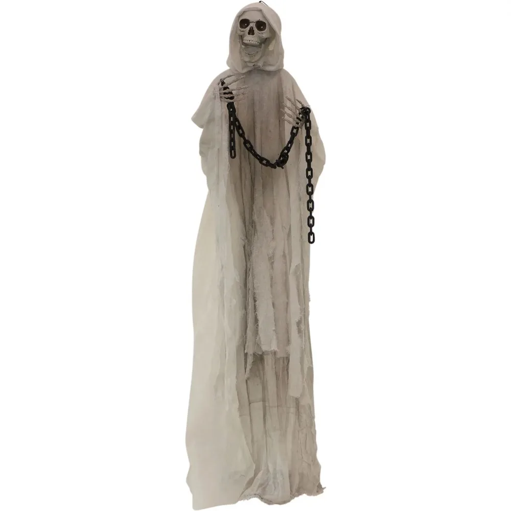 

6.25 ft. Reaper with Chains Dressed in White/Gray Cloak, Indoor/Covered Outdoor Halloween Decoration