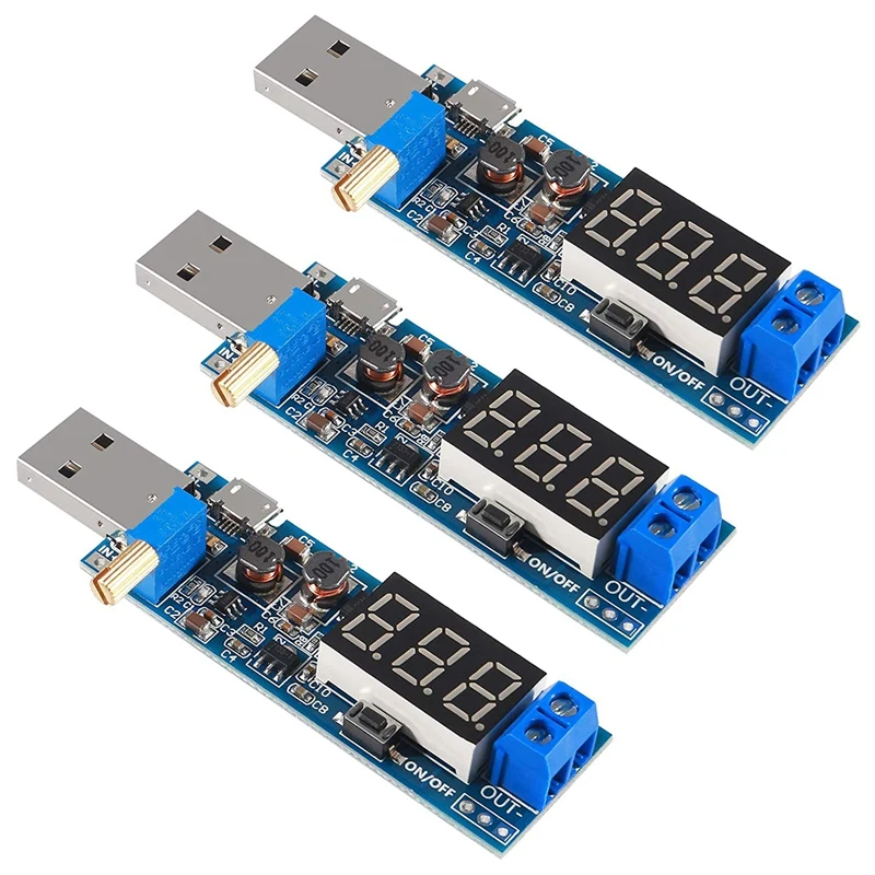 

3Pcs Boost Buck Converter USB Step UP / Down Power Supply Module DC-DC 5V To 3.3V / 12V Adjustable Out DC 1.2V-24V