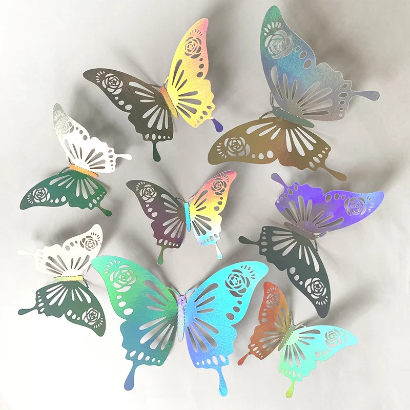 

12 Pieces/set 3D Wall Sticker Laser Hollow Butterfly Room Decoration DIY Cardboard Butterfly Sticker Home Decoration Room Decor