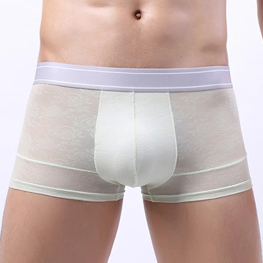 

Mens Ice Silk Boxer Gay Sexy Trunk Panties Ultra Thin Transparent Underwear Bulge Pouch Boxers Trunks Underpants Arrow Panties