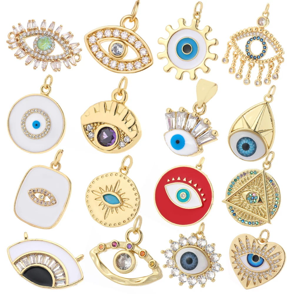 

Big Zircon Evil Blue Eyes Charm Designer Pendant Jewelry Making Earrings Necklace Turkish Greek Heart Eye Charms Diy Accessories