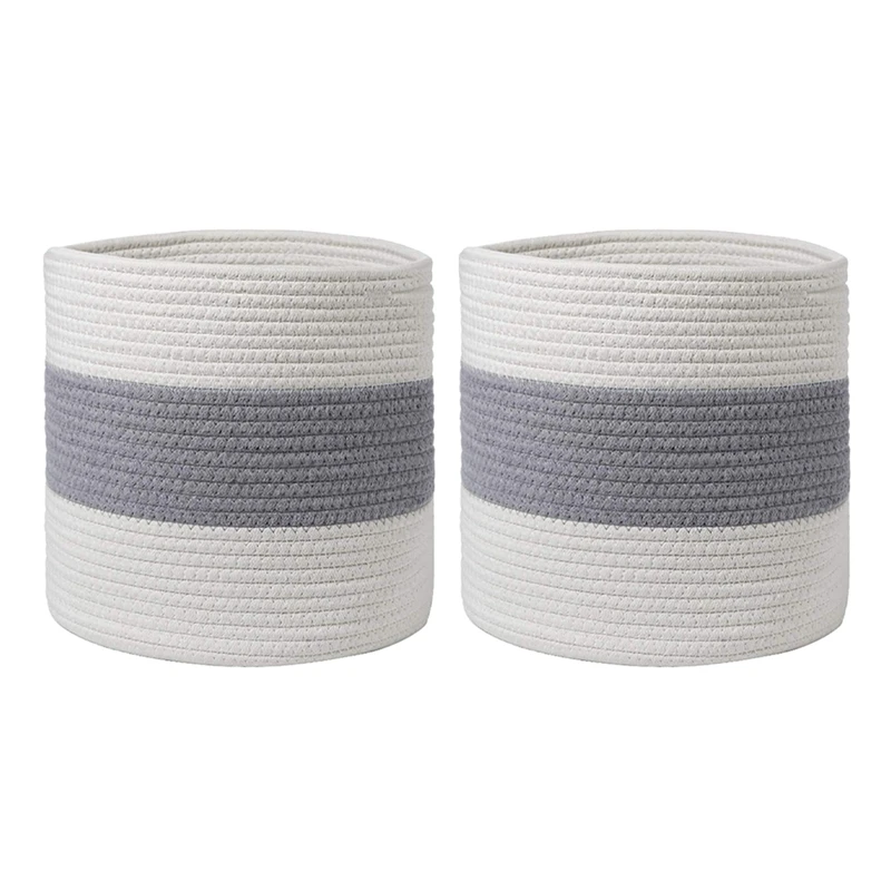 

2X Cotton Rope Plant Basket For Potted Plant, Woven Storage Basket, Indoor Floor Planting Pots With Handles,S
