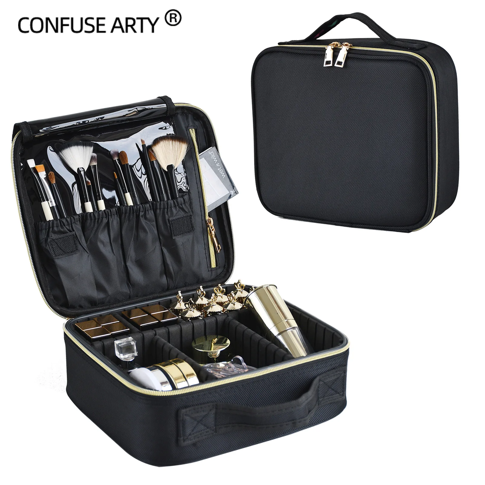 

2022 Золотая косметичка на молнии для женщин с отделениями женский косметический чехол для путешествий